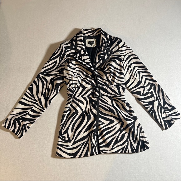 Heart Soul Retro Y2K Style Zebra Print Kitschy Pea Coat, Size Large Animal Print - Picture 1 of 8